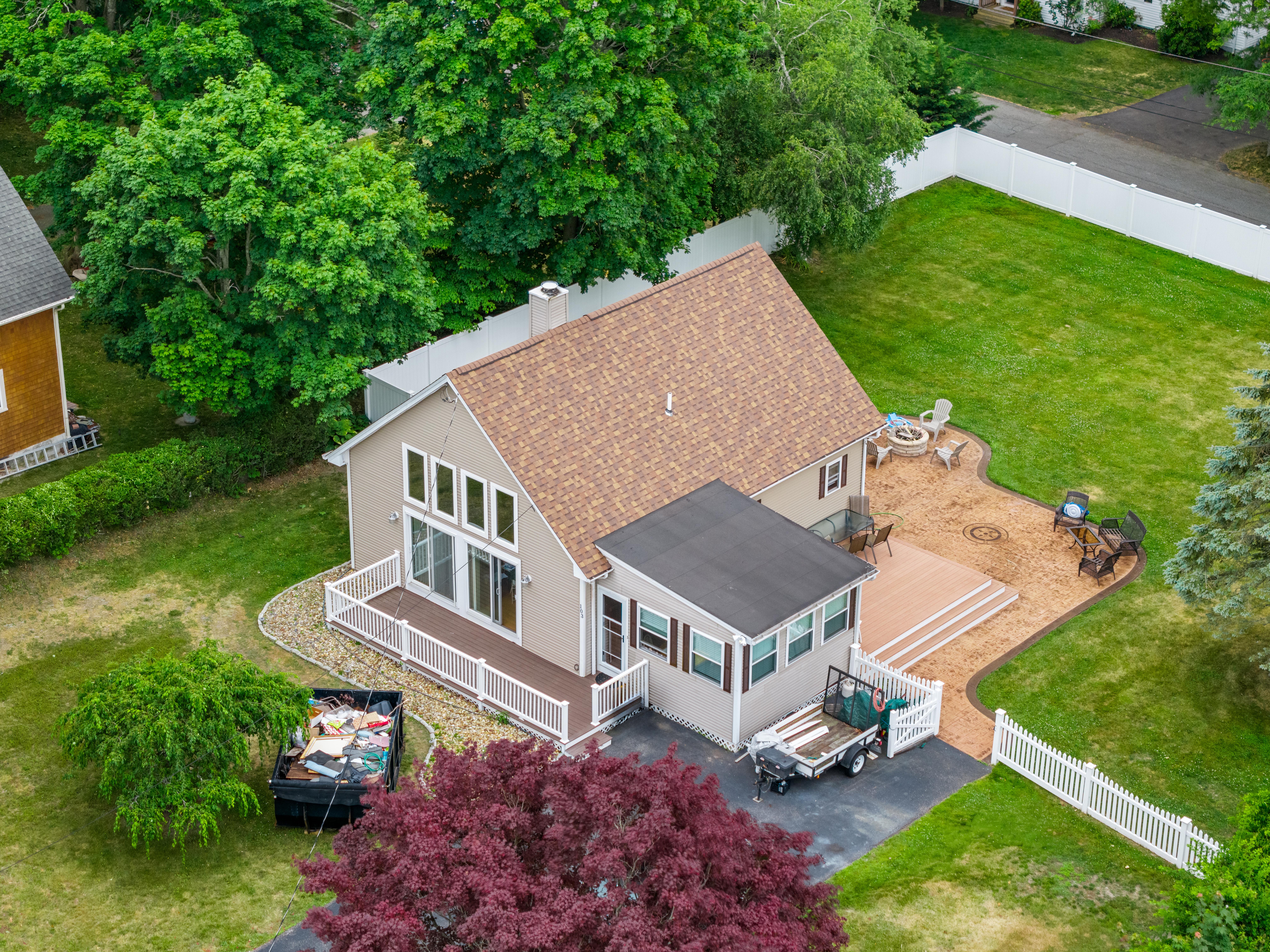 Drone aerial view of roofing job SE Massachusetts